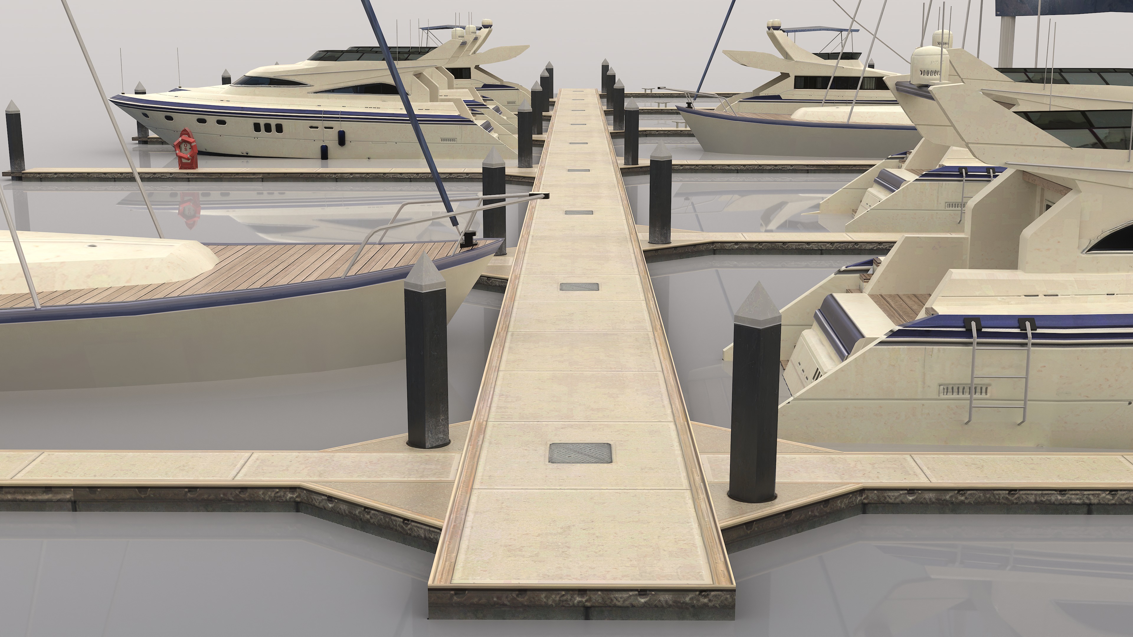 Piers and yachts Low-poly 3D model_5
