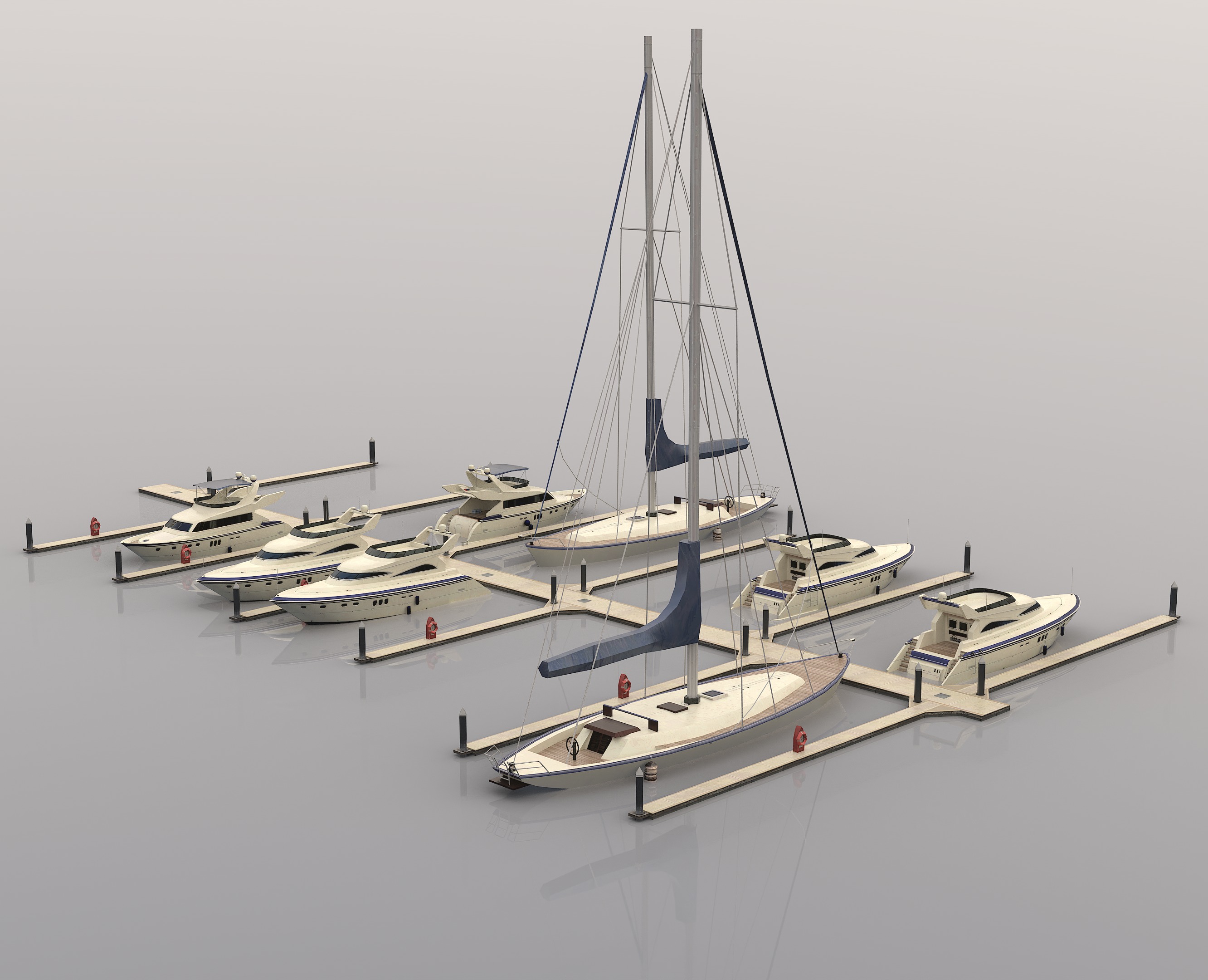 Piers and yachts Low-poly 3D model_2