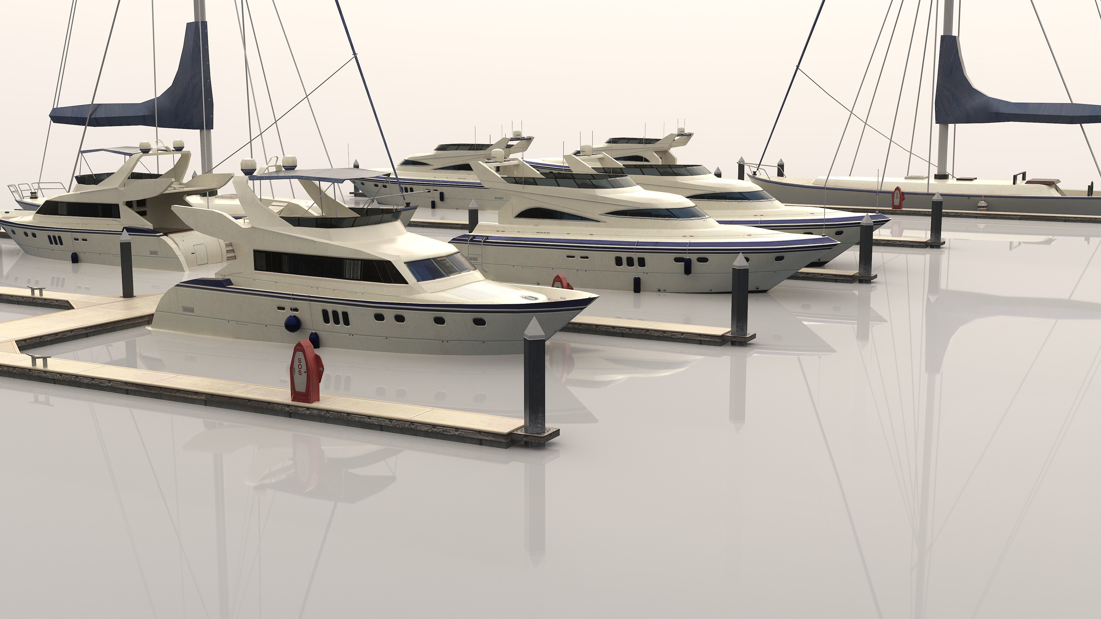 Piers and yachts Low-poly 3D model_1