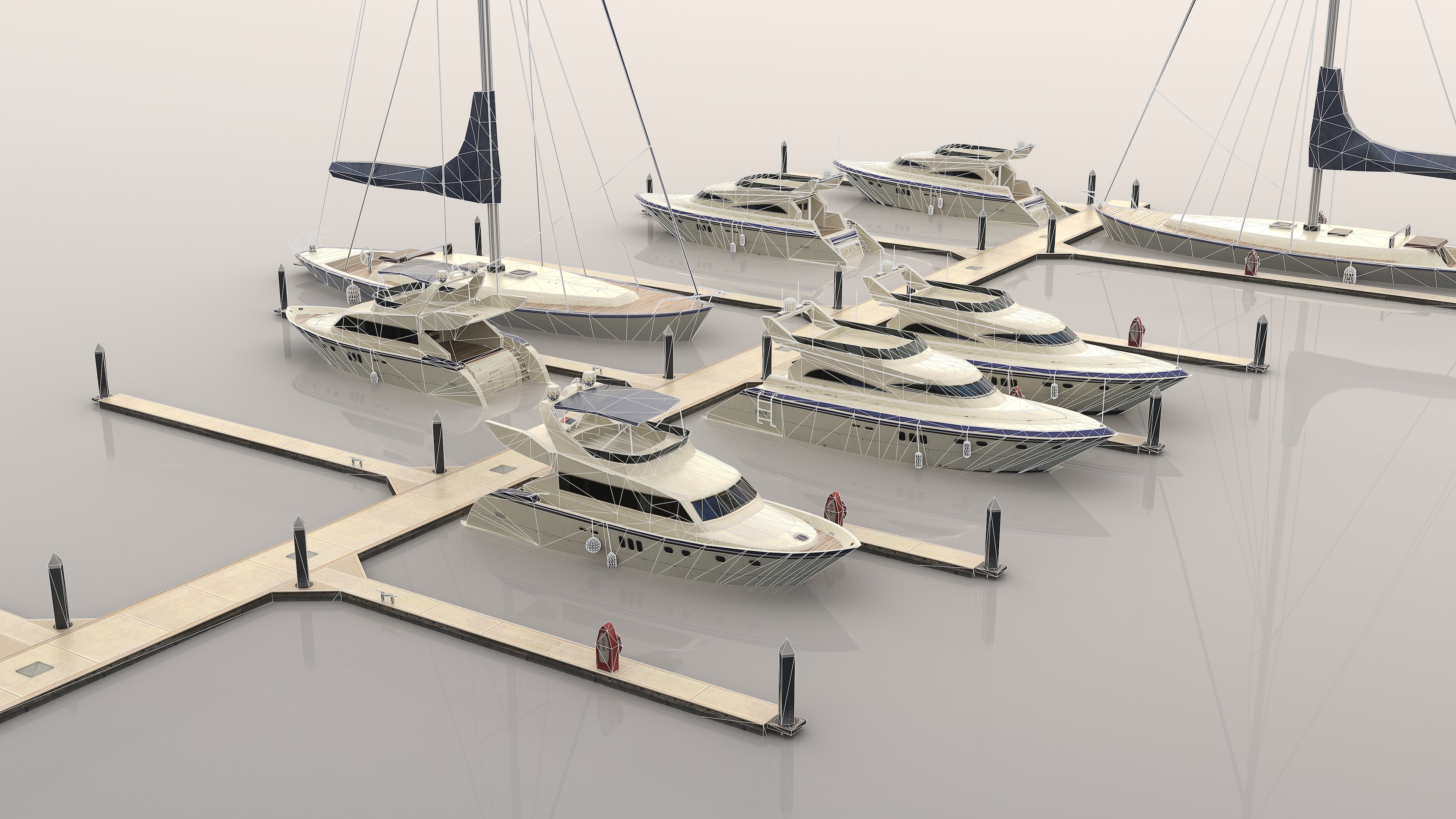 Piers and yachts Low-poly 3D model_6