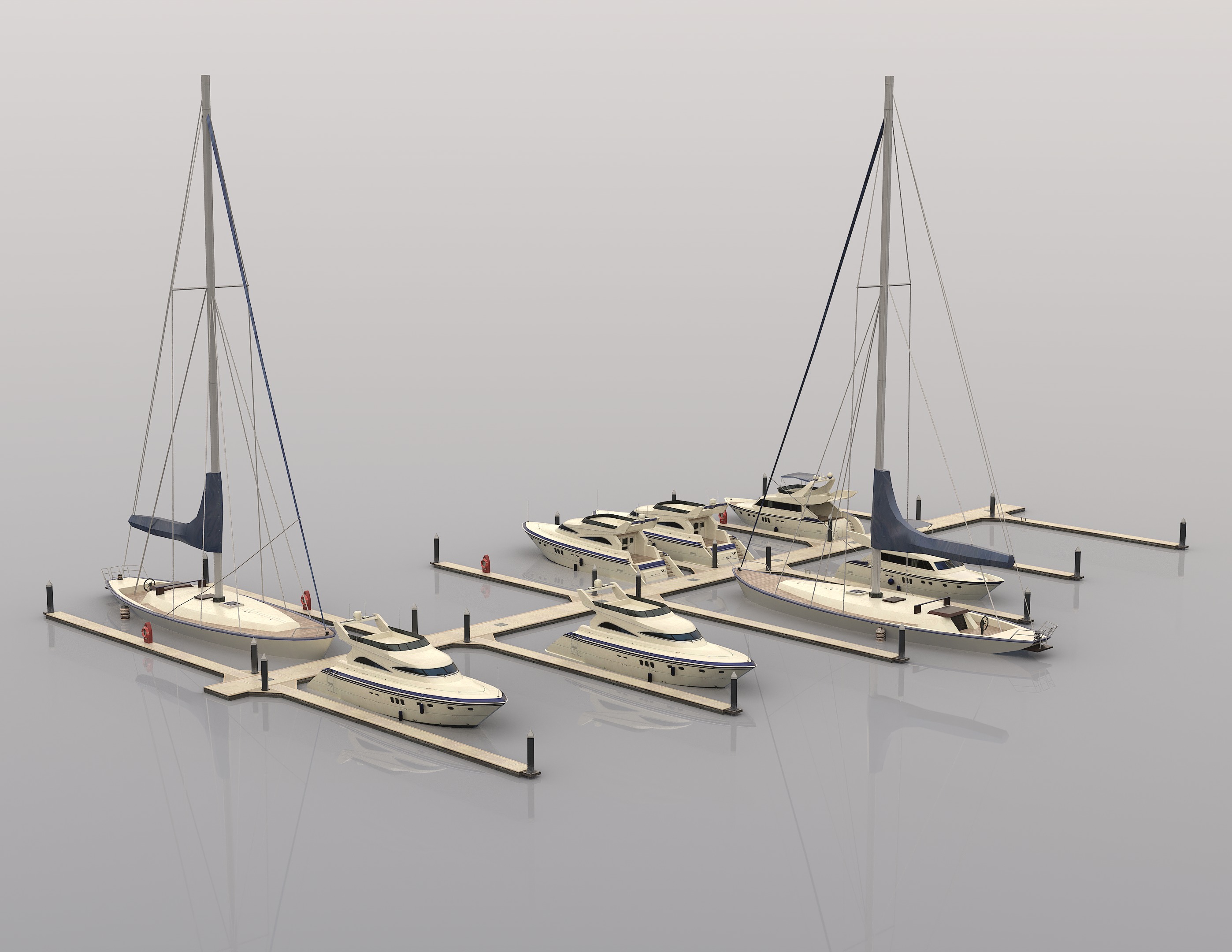 Piers and yachts Low-poly 3D model_3