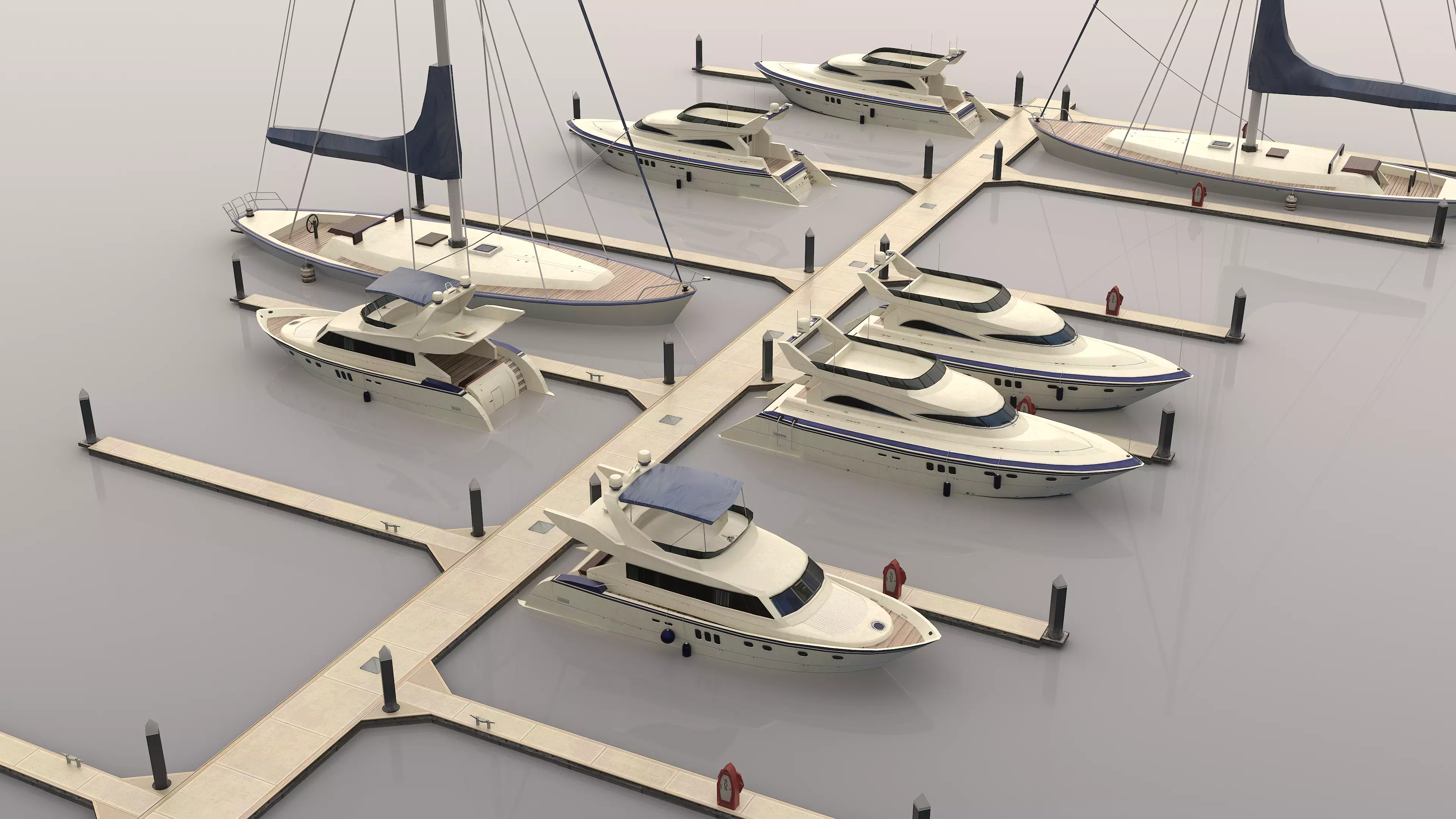 Piers and yachts Low-poly 3D model_0