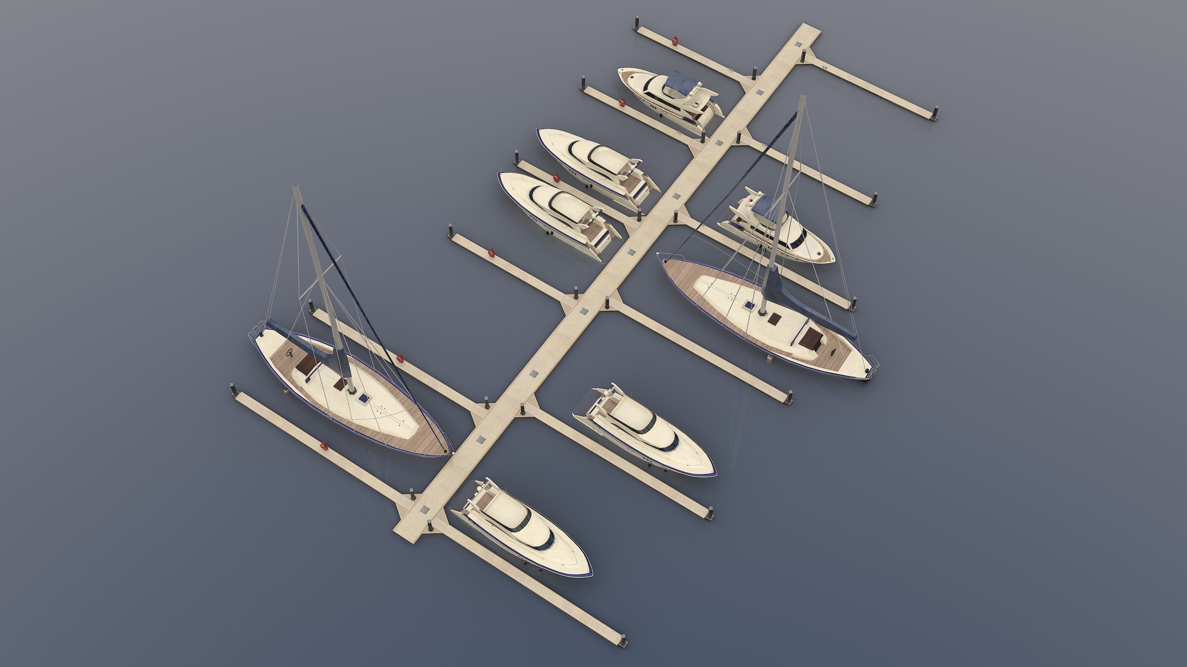 Piers and yachts Low-poly 3D model_4