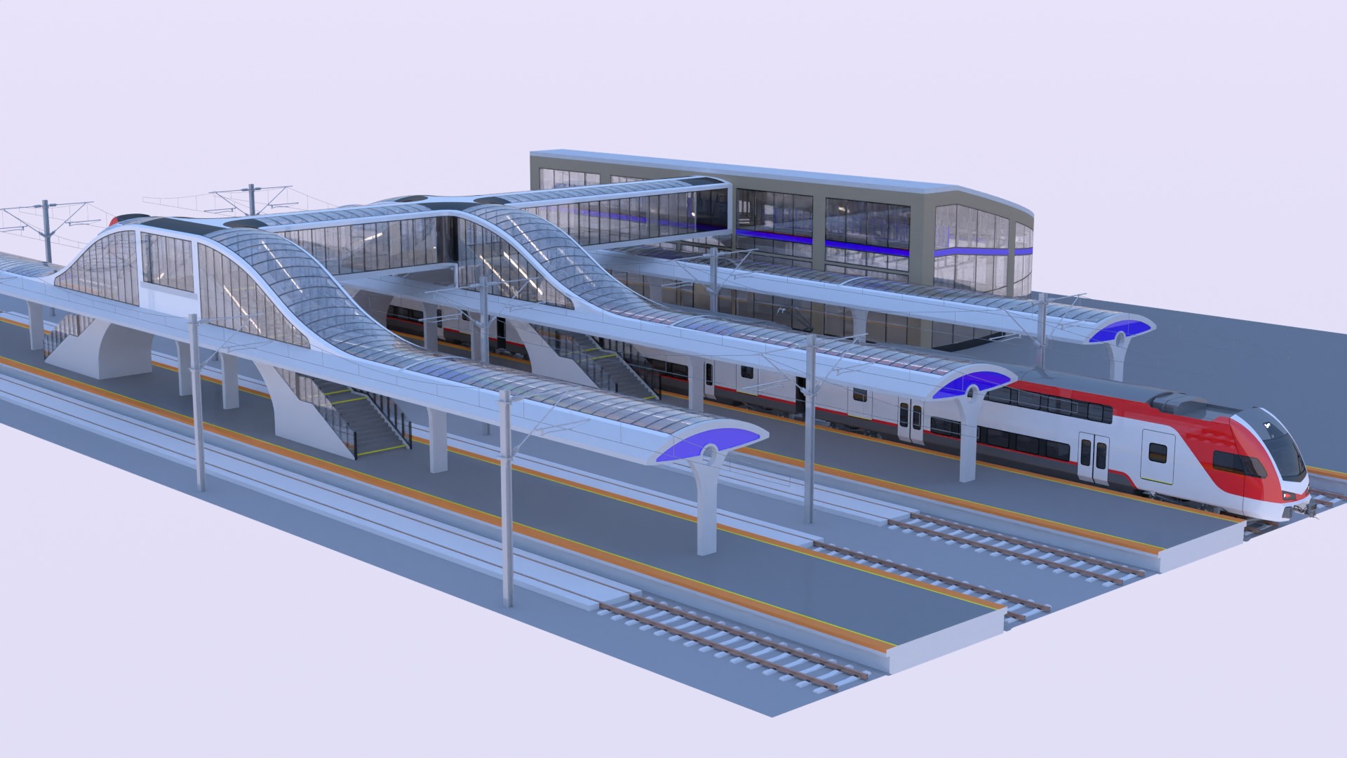 Stations with Stadler Kiss train 3D Model Collection_9