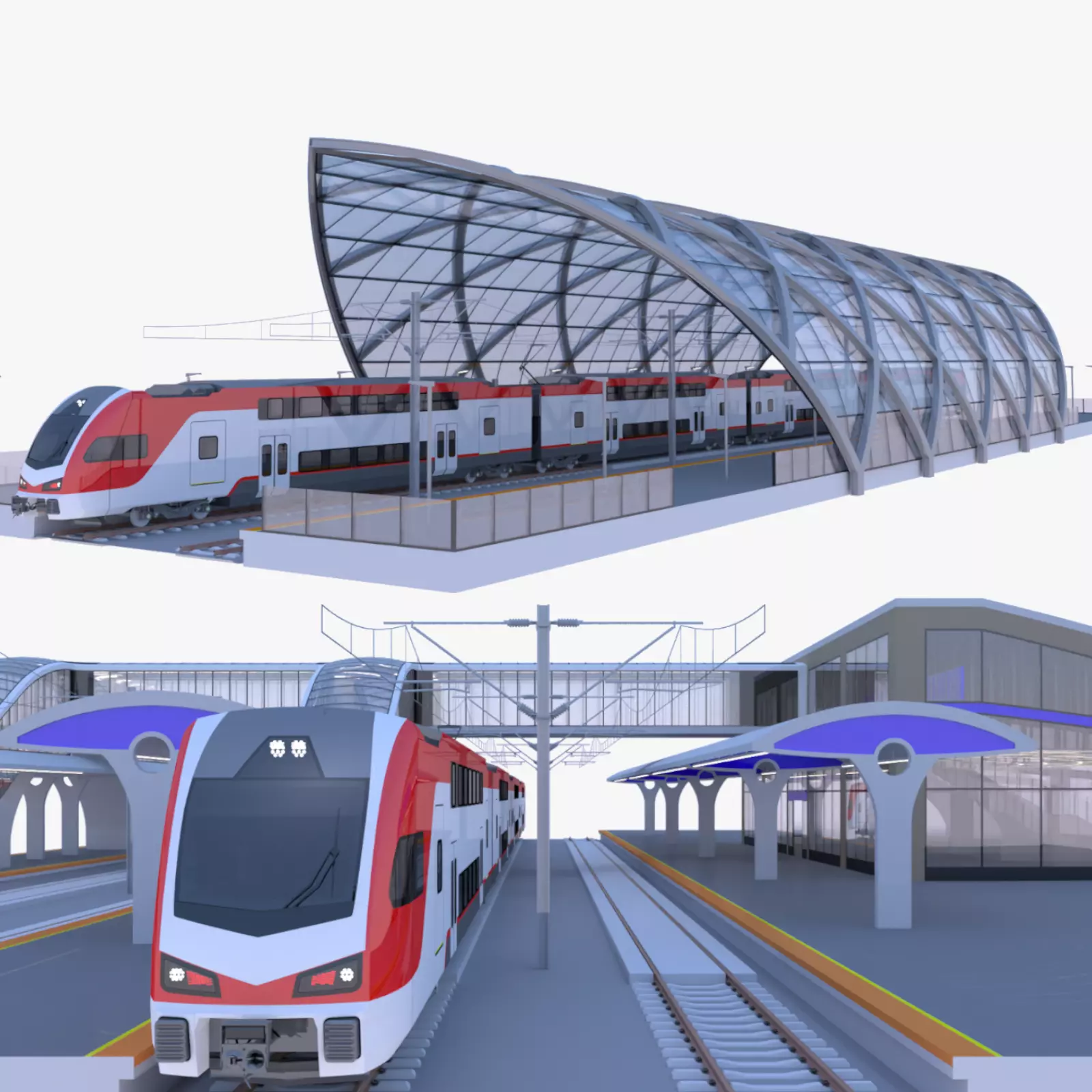 Stations with Stadler Kiss train 3D Model Collection_0