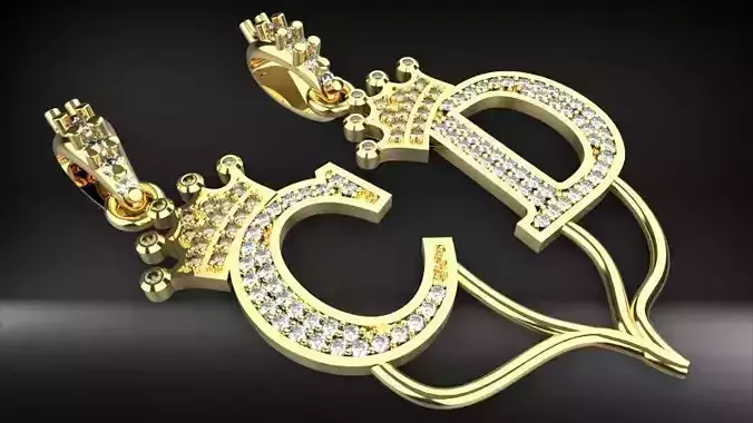 Alphabet Crown Diamond Pendant C and D