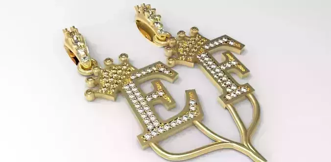 Alphabet Crown Diamond Pendant E and F
