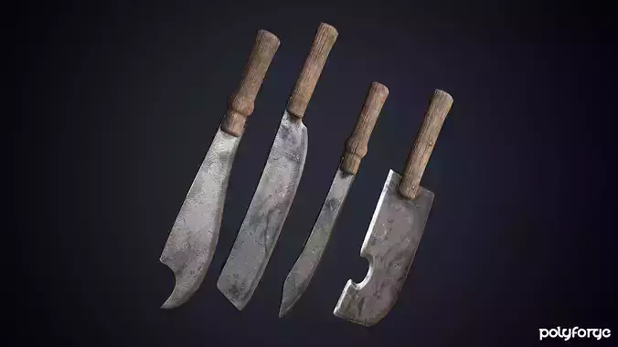 Medieval Butcher Knives Blade Tools Cleaver Machete Billhook Low-poly 3D model