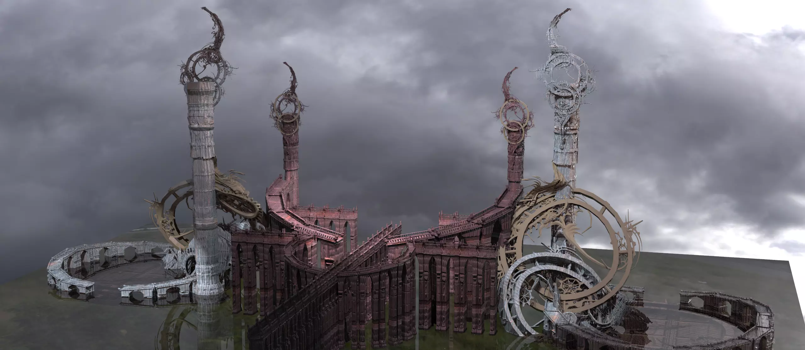 Steampunk Clock garden stairways  3D model_0