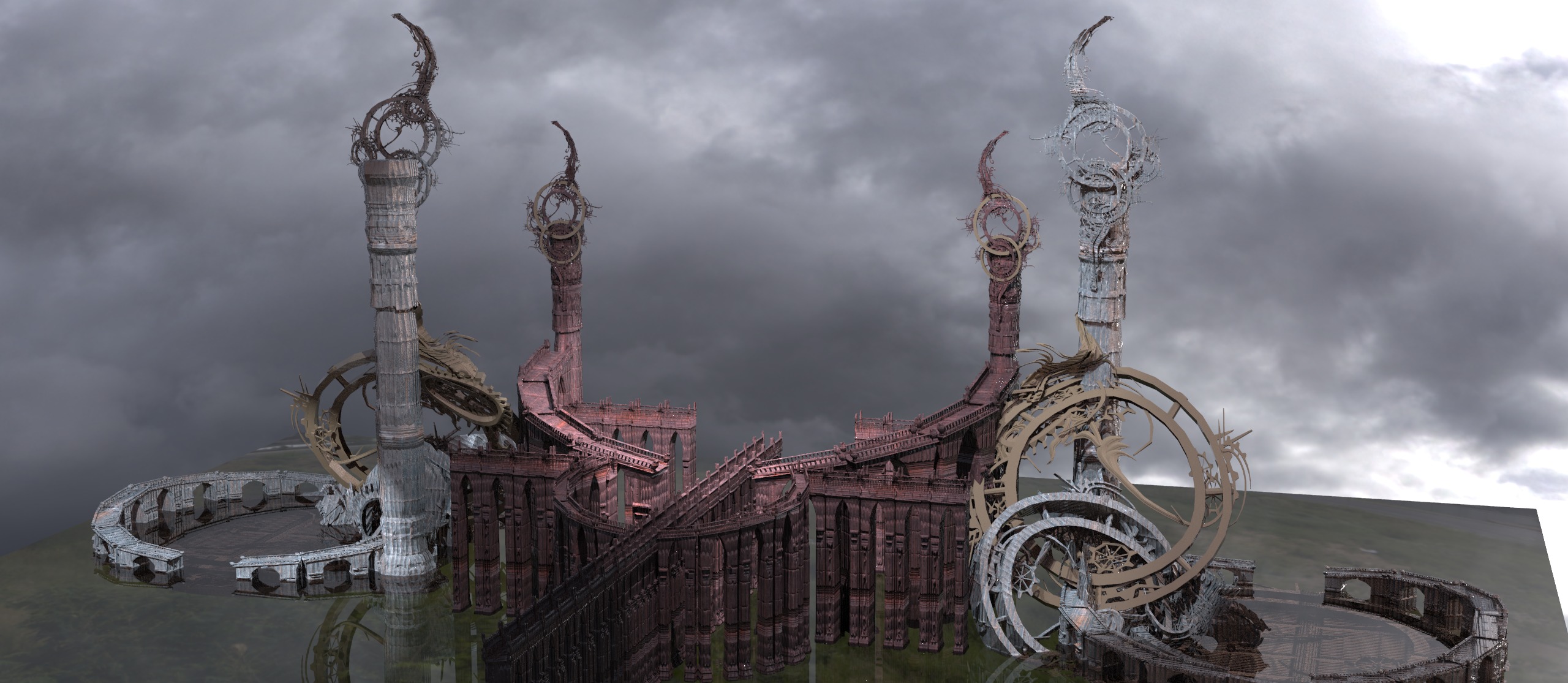 Steampunk Clock garden stairways  3D model_1