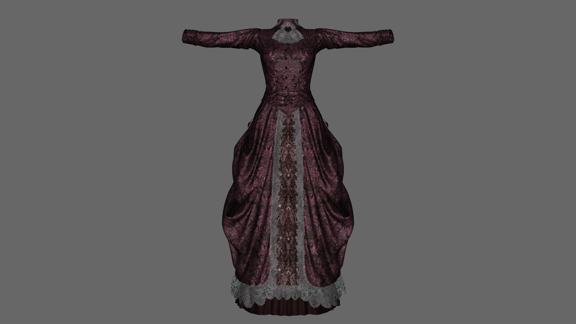 Victorian Gown Dress Clothing Outfit Low-poly 3D model_9