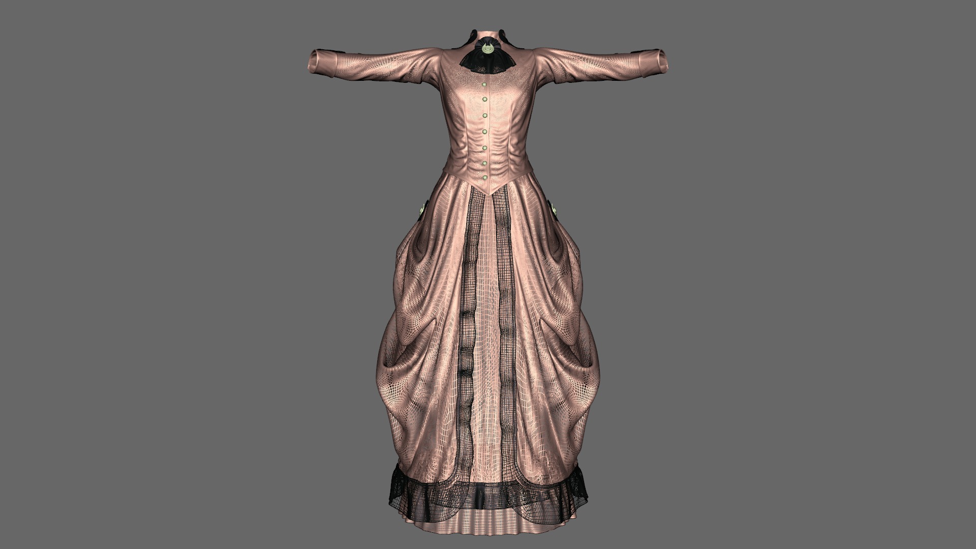 Victorian Gown Dress Clothing Outfit Low-poly 3D model_11