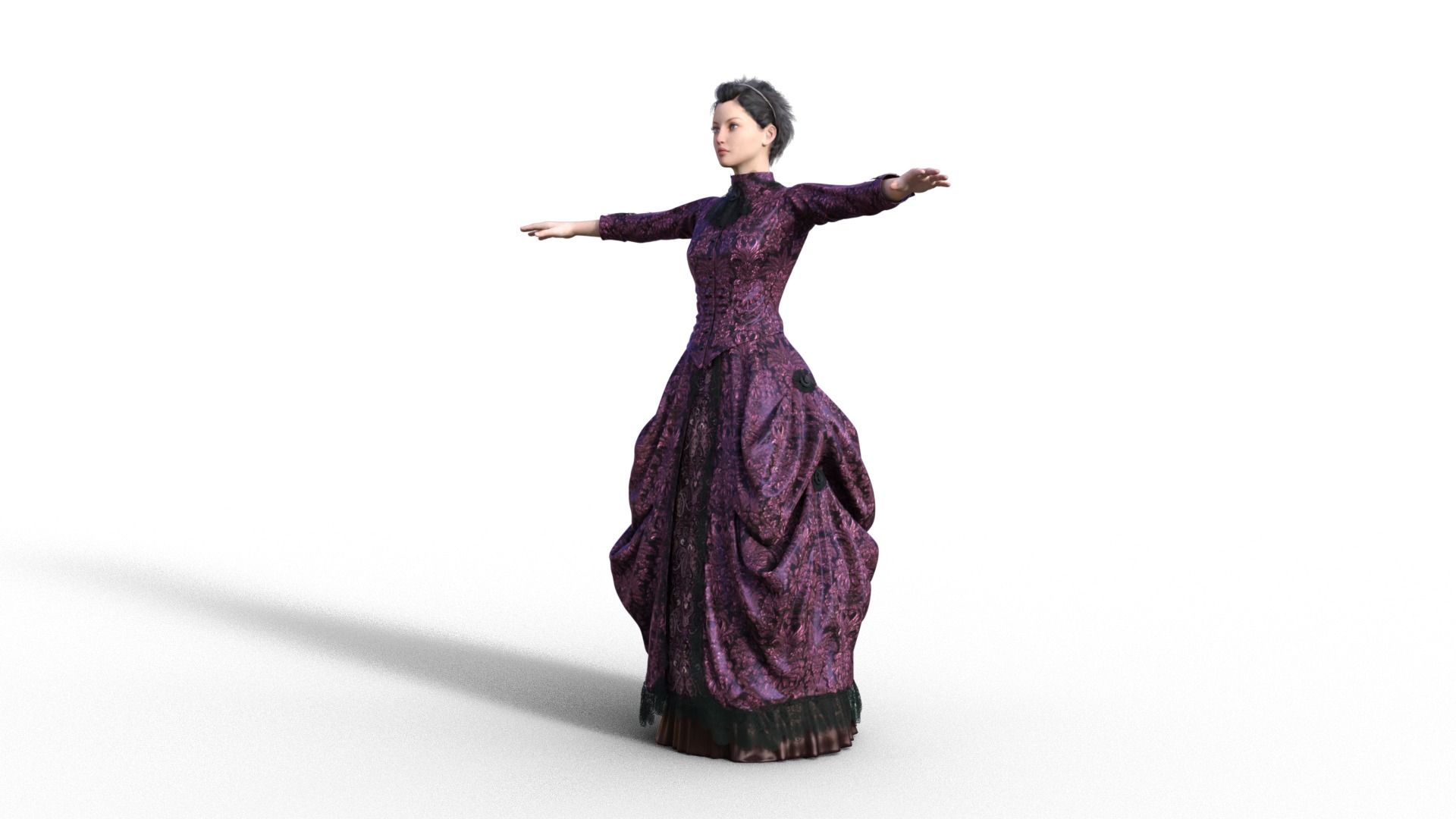 Victorian Gown Dress Clothing Outfit Low-poly 3D model_7