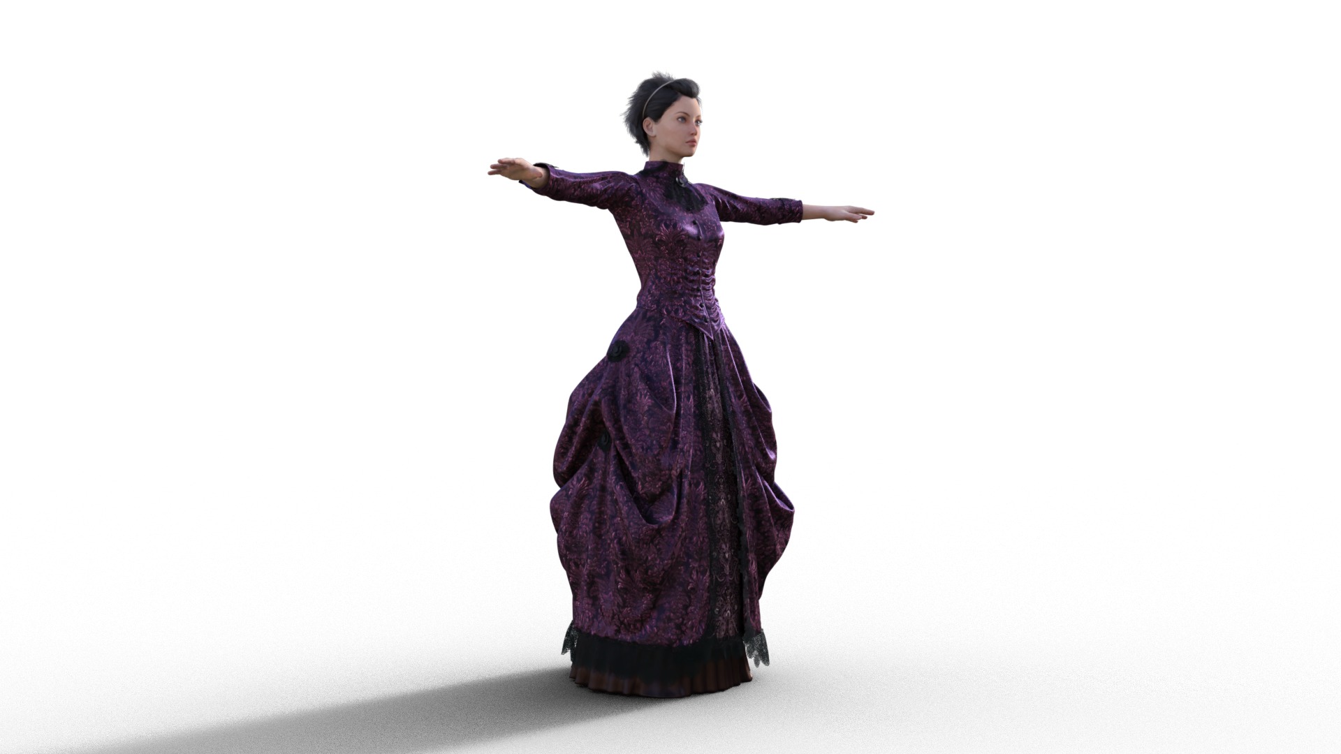 Victorian Gown Dress Clothing Outfit Low-poly 3D model_4