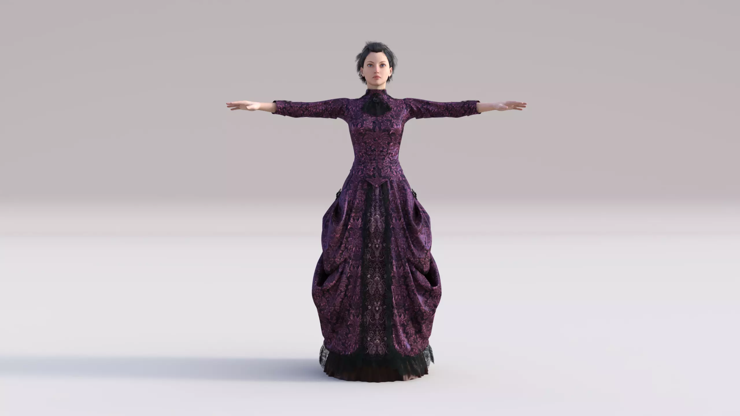 Victorian Gown Dress Clothing Outfit Low-poly 3D model_0