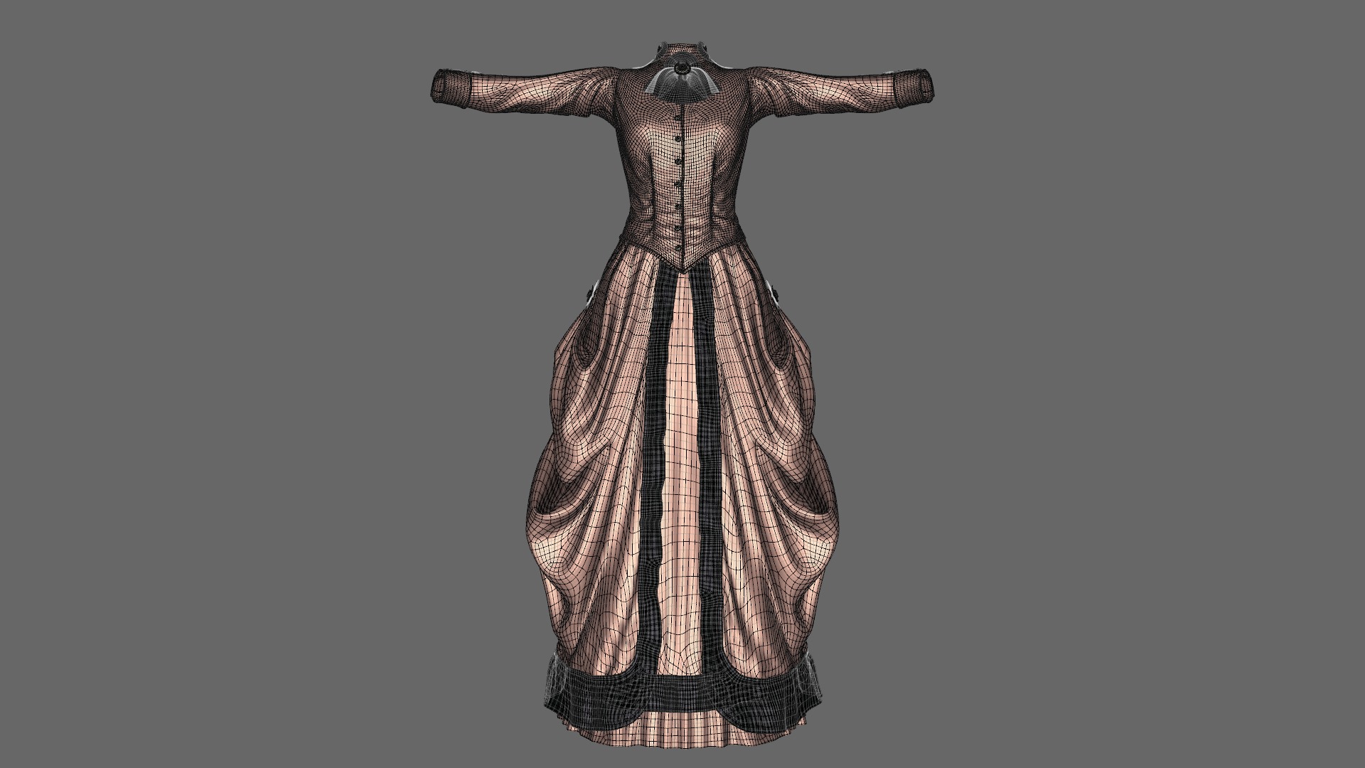 Victorian Gown Dress Clothing Outfit Low-poly 3D model_10