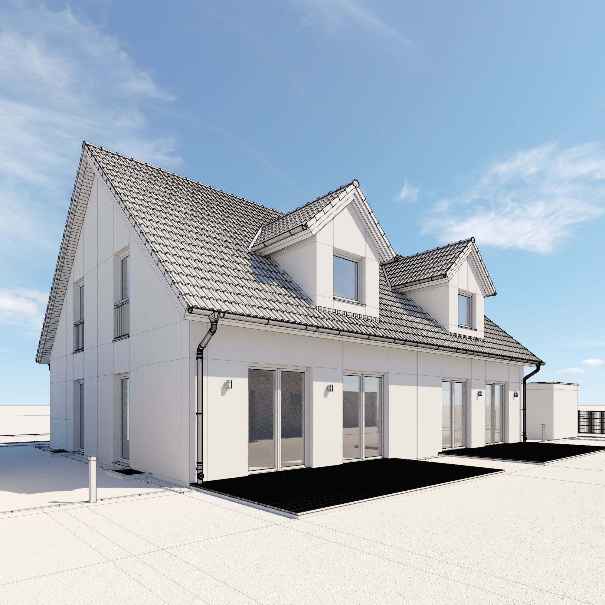 German Duplex House 3D model_8