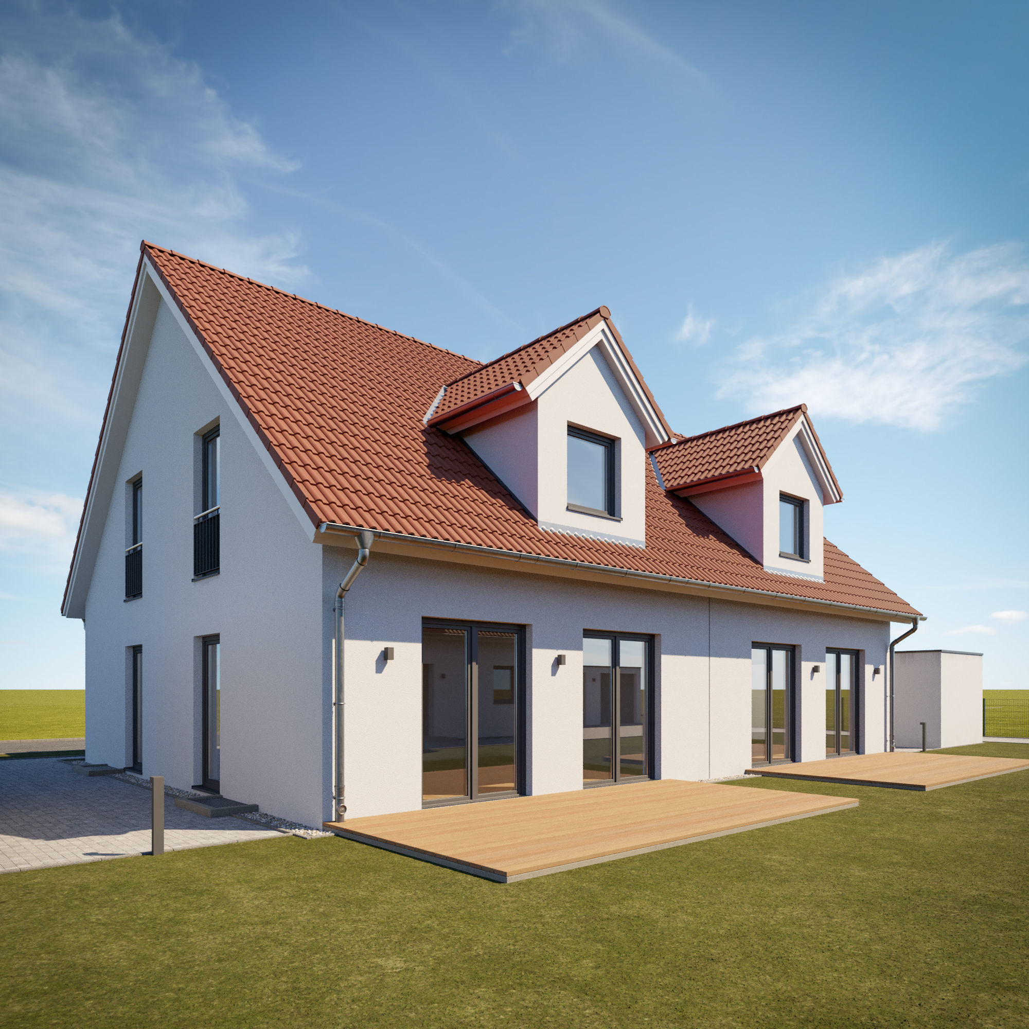 German Duplex House 3D model_7