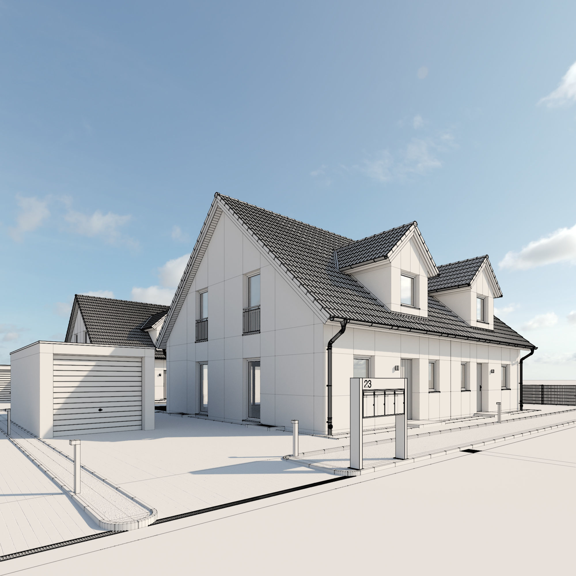 German Duplex House 3D model_2