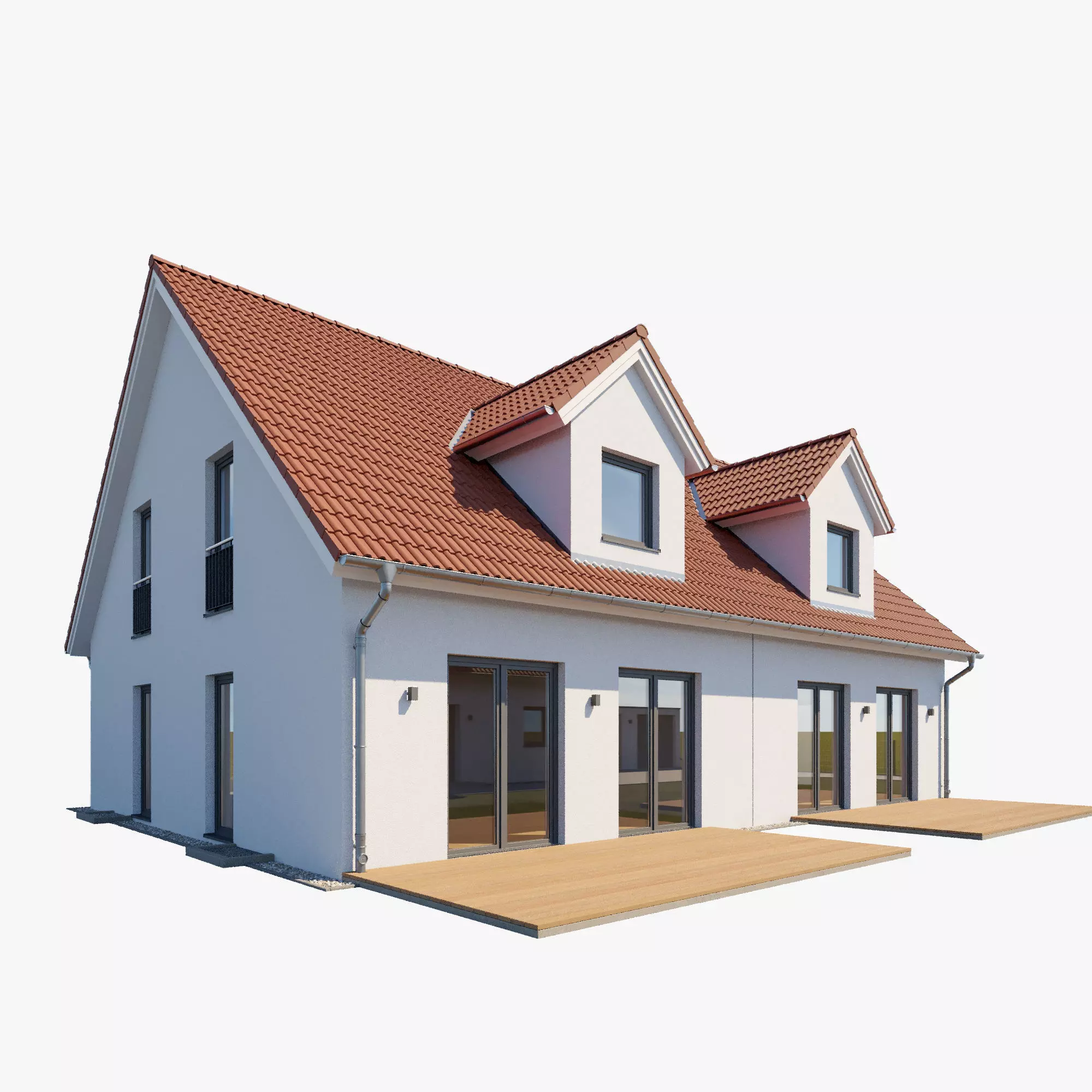 German Duplex House 3D model_0