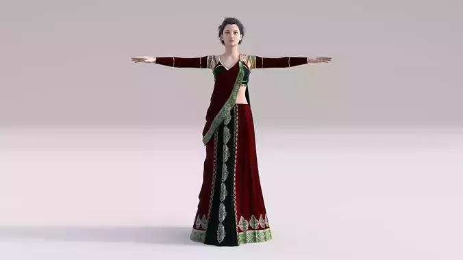 Saree Indian Outfit Dress Clothing  Low-poly 3D model