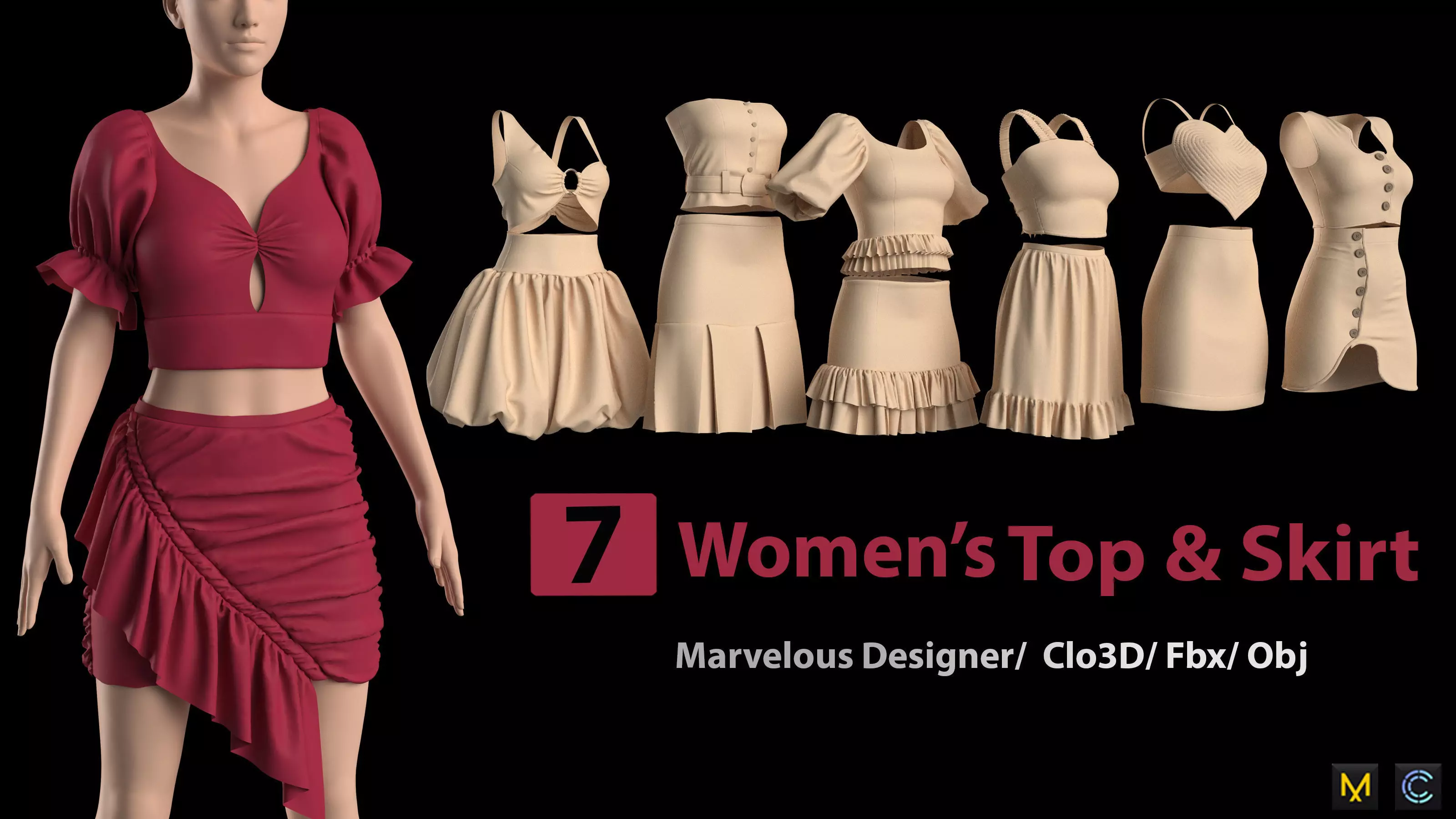 7 Womens Top and Skirt 3D model