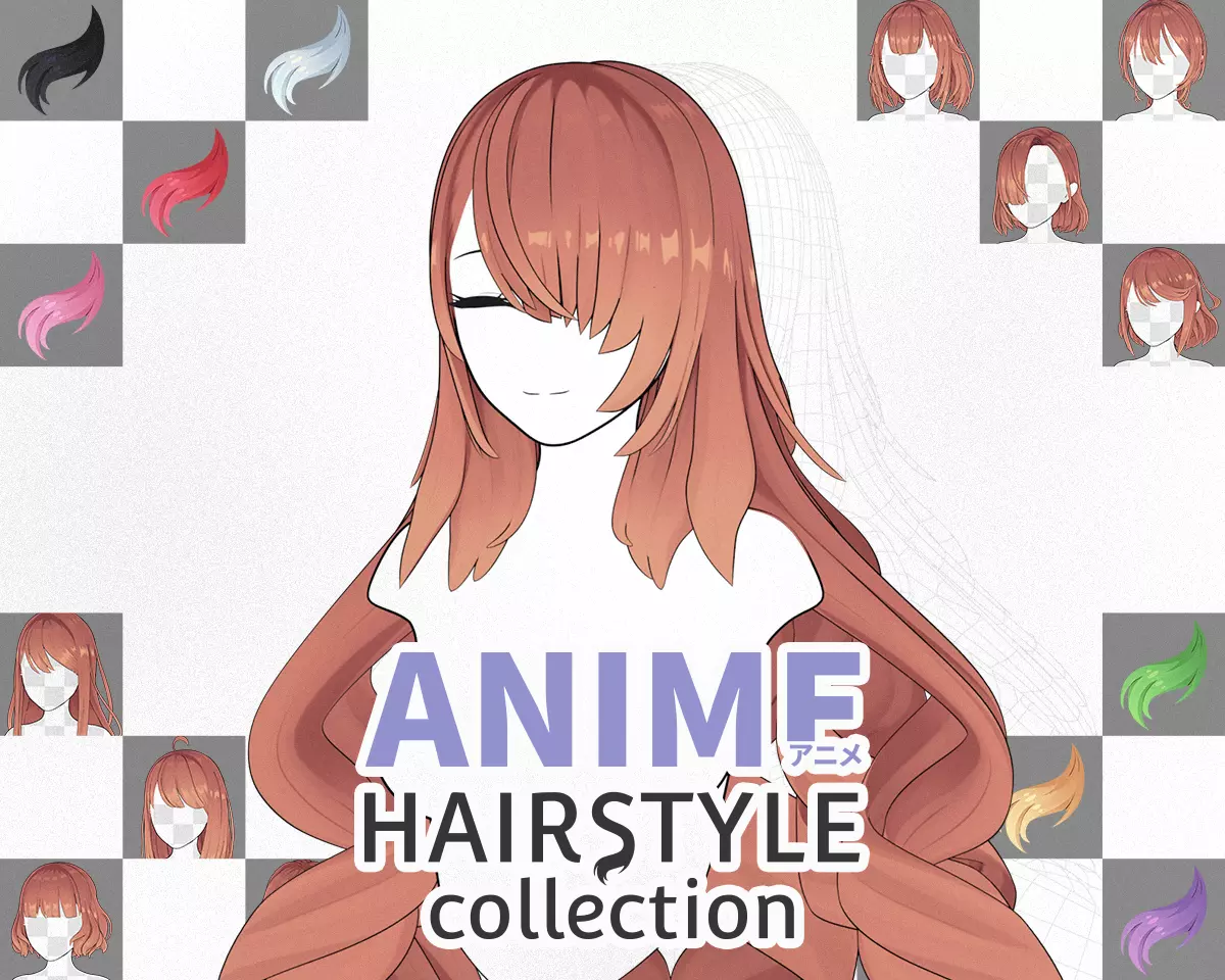 Anime Hairstyle Collection Low-poly 3D model