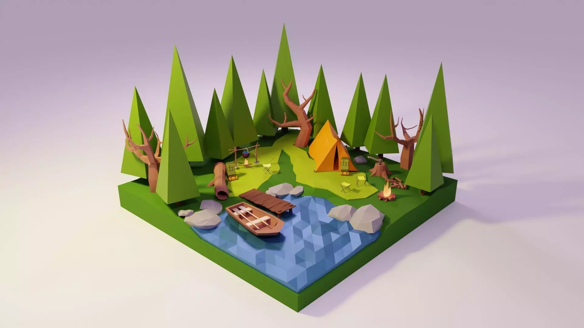 Forest Lake Low-poly 3D model_0