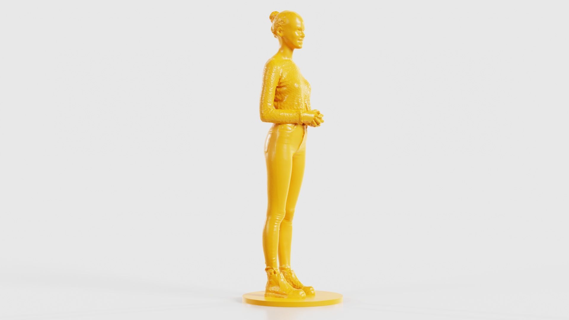 Woman Wearing Casual Outfit Folding Hands and Smiling 3D print model_19