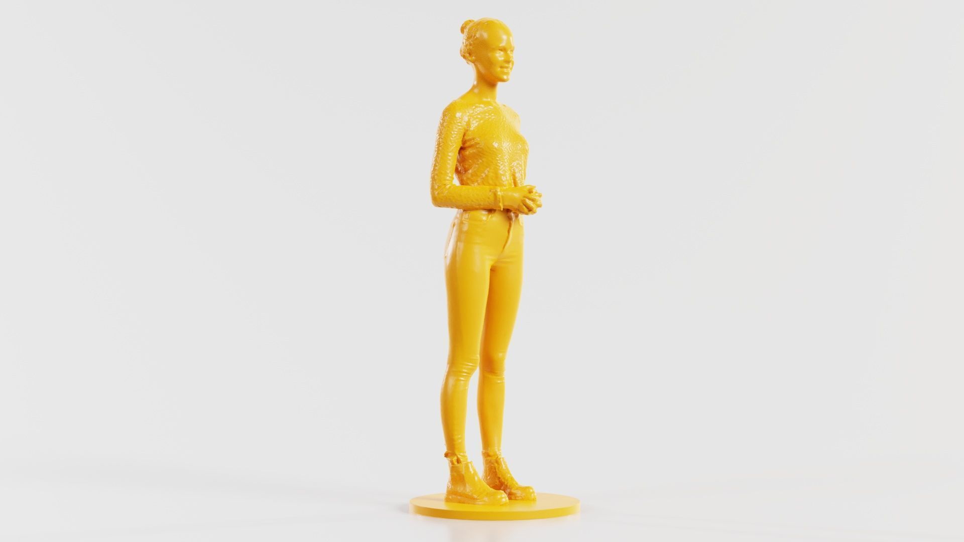 Woman Wearing Casual Outfit Folding Hands and Smiling 3D print model_4