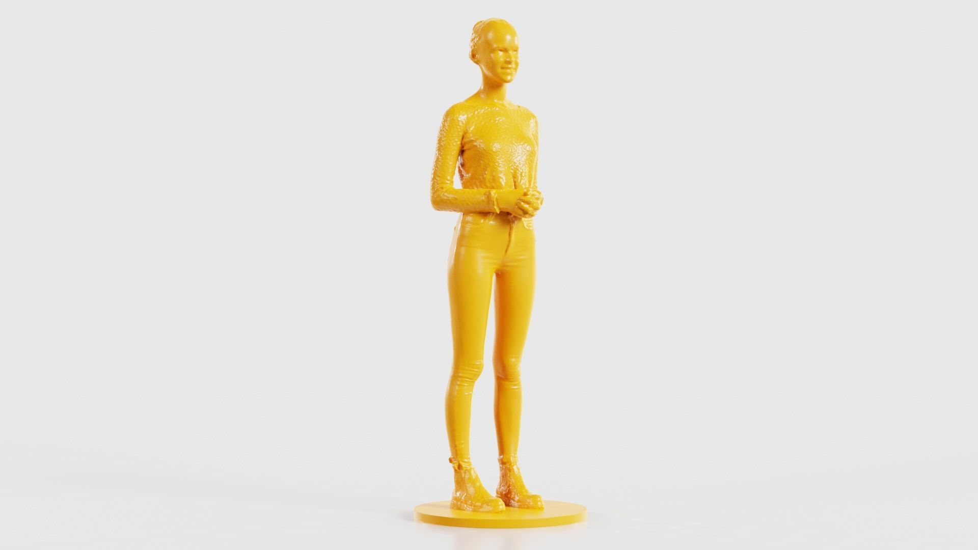 Woman Wearing Casual Outfit Folding Hands and Smiling 3D print model_18