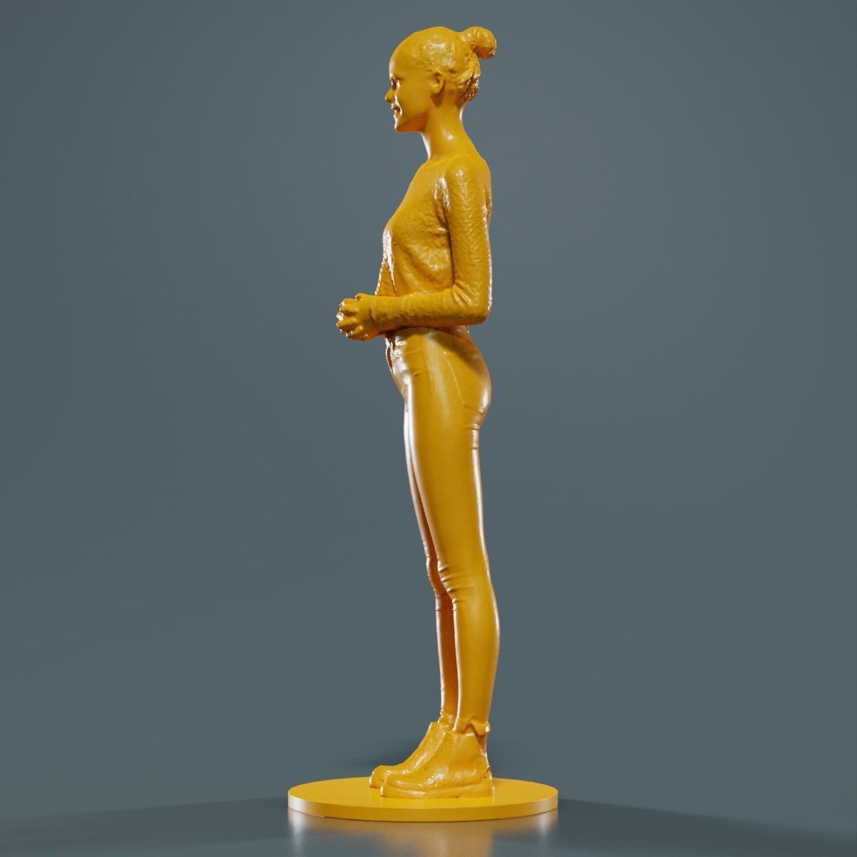 Woman Wearing Casual Outfit Folding Hands and Smiling 3D print model_15