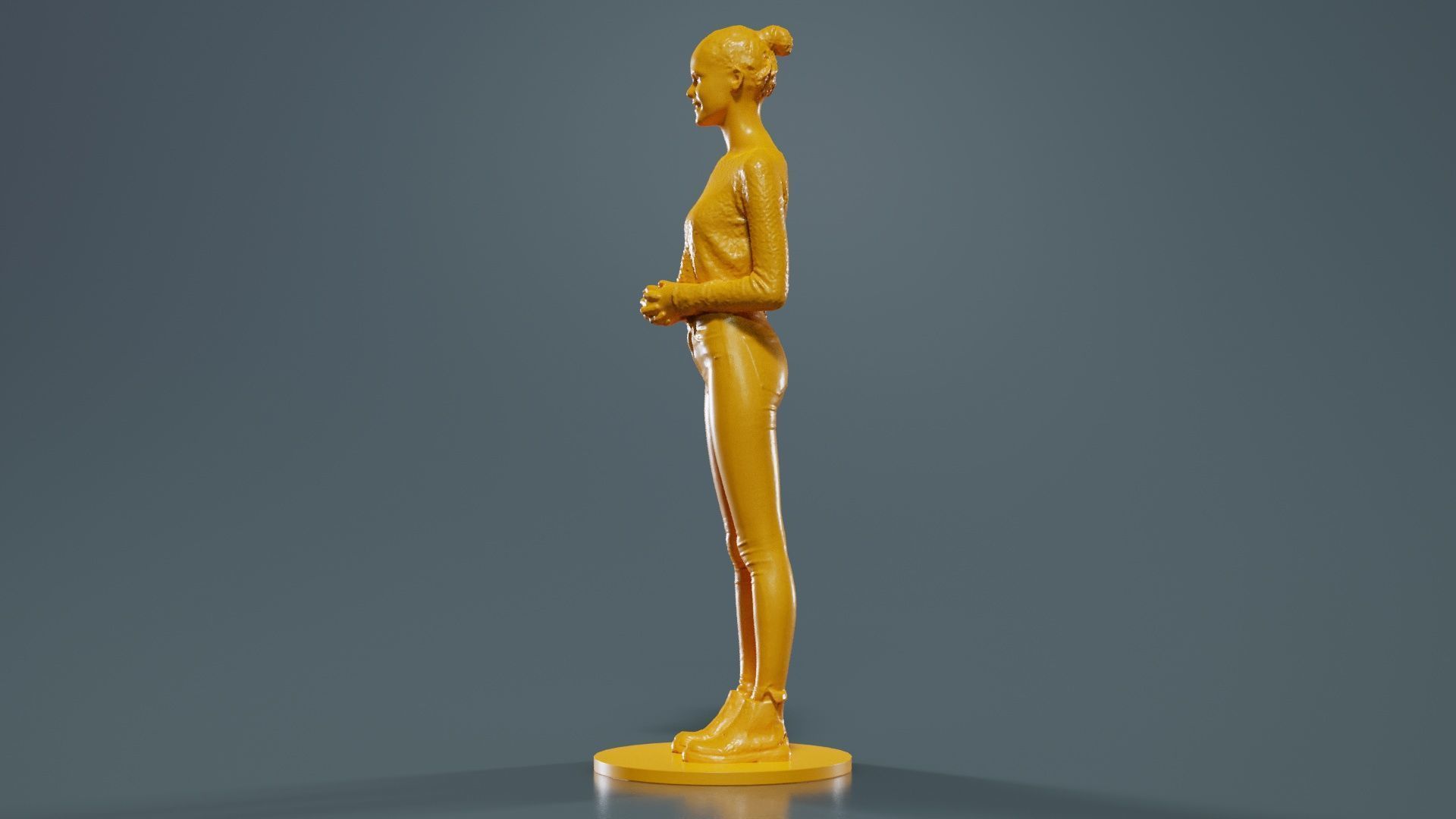 Woman Wearing Casual Outfit Folding Hands and Smiling 3D print model_5