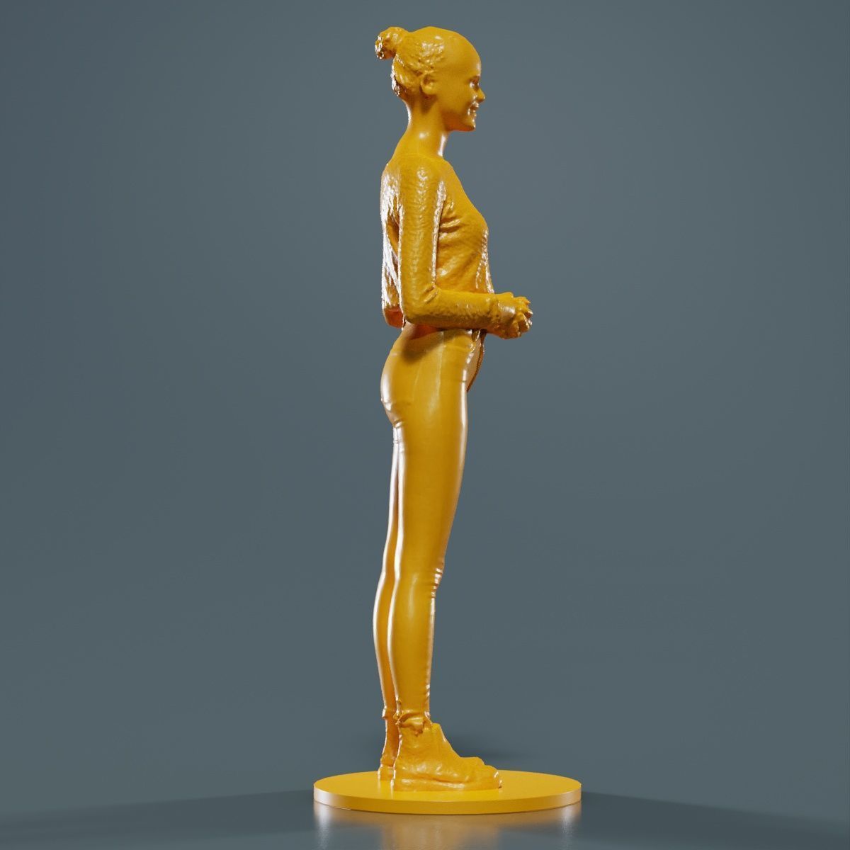 Woman Wearing Casual Outfit Folding Hands and Smiling 3D print model_11