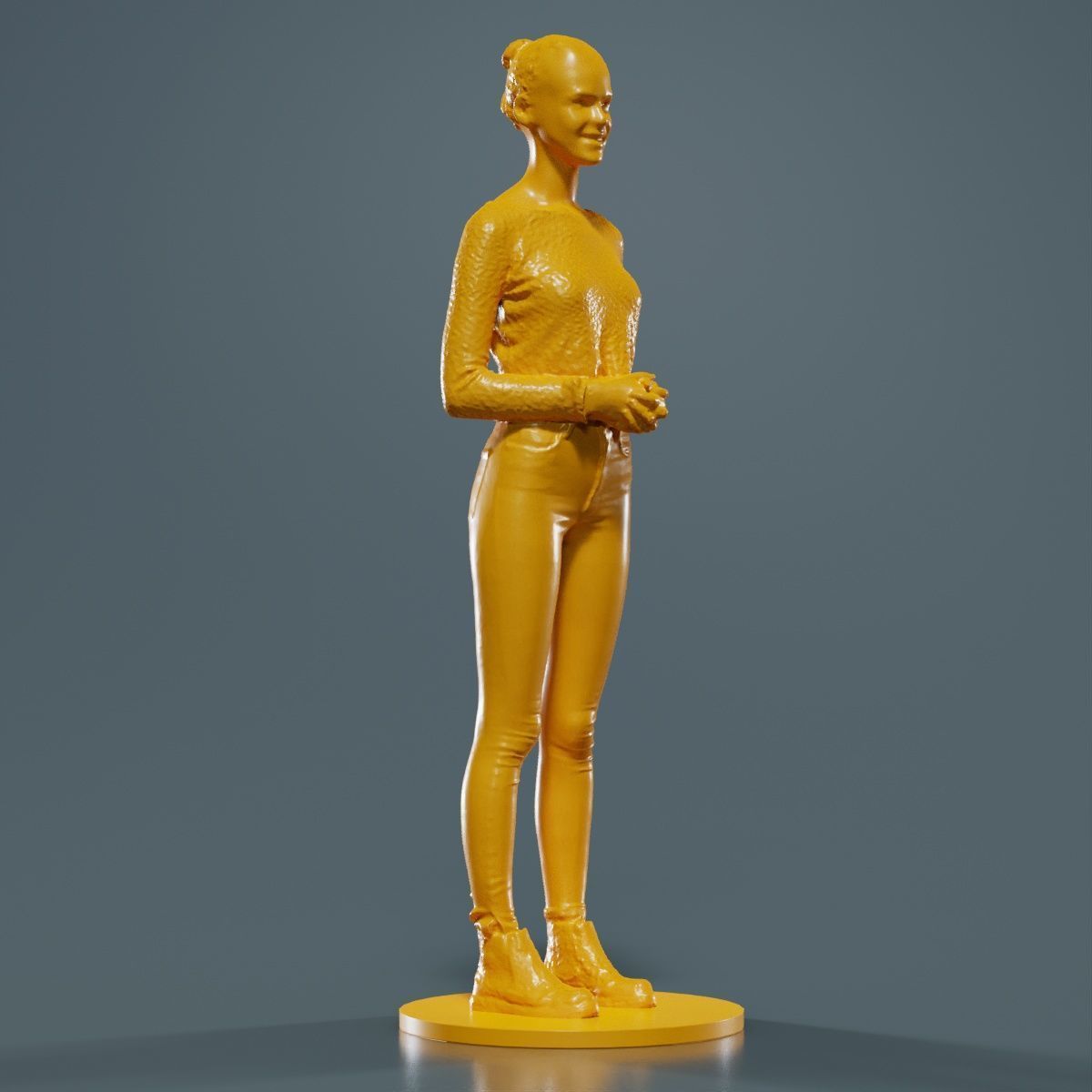 Woman Wearing Casual Outfit Folding Hands and Smiling 3D print model_10