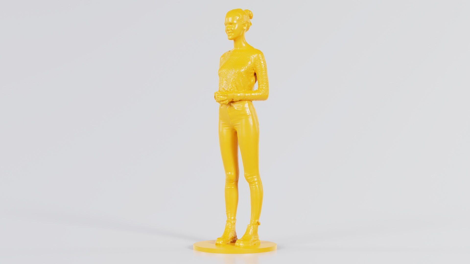 Woman Wearing Casual Outfit Folding Hands and Smiling 3D print model_3