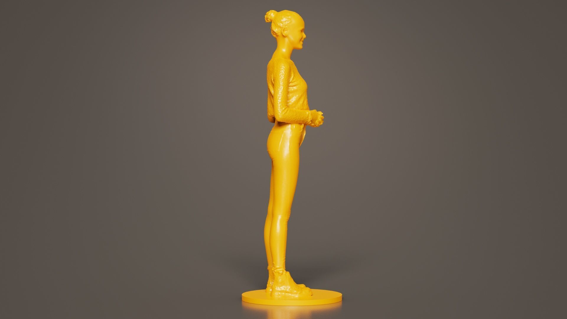 Woman Wearing Casual Outfit Folding Hands and Smiling 3D print model_2