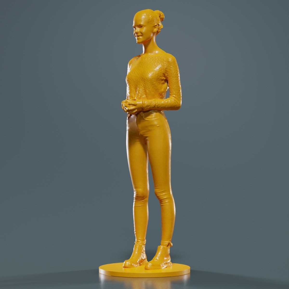 Woman Wearing Casual Outfit Folding Hands and Smiling 3D print model_16