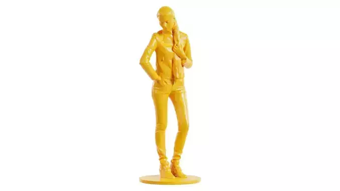 Ponytail Woman in Jacket and Jeans Looking Down 3D print model