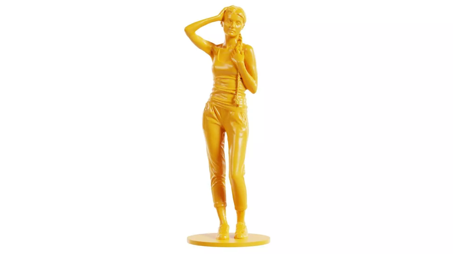 Long Braid Woman in Top and Joggings with Hand on Head 3D print model