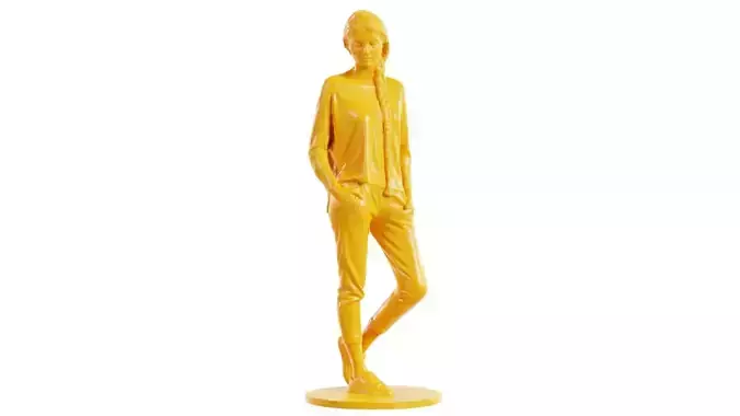 Casual Long Braid Woman Walking Hands in Pockets 3D print model