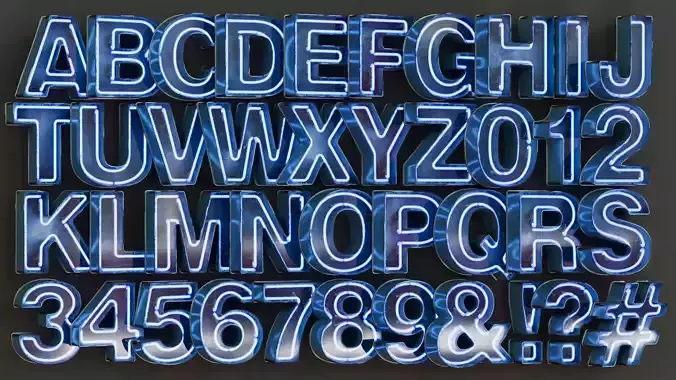 Vintage Metallic Blue Rusty Neon Alphabet Pack 40 pcs 3D model