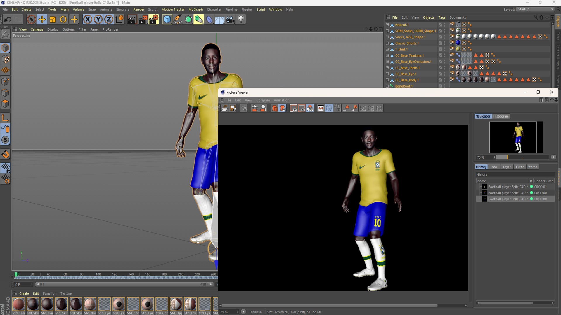 Belle the Football player  3D Rigged model 3D model_17