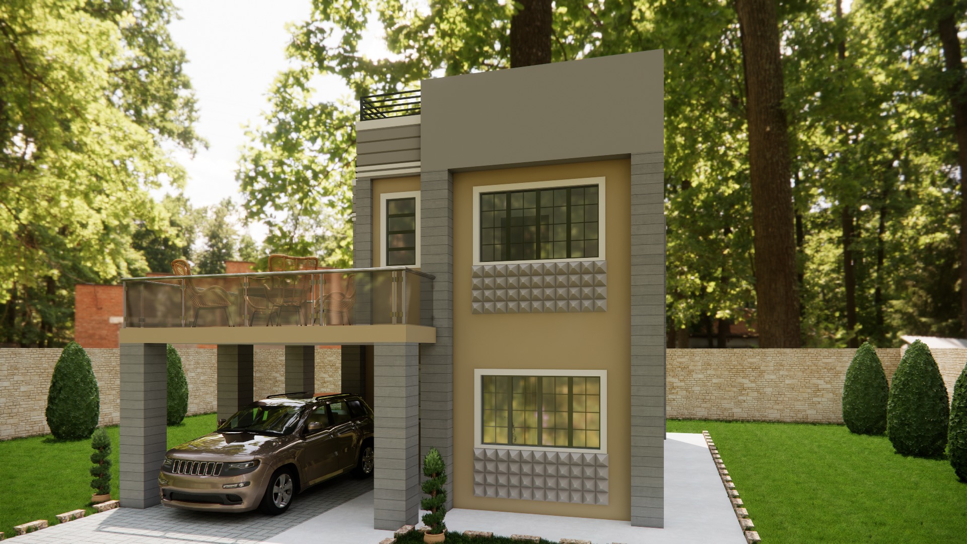 2 story modern house 3D model_1
