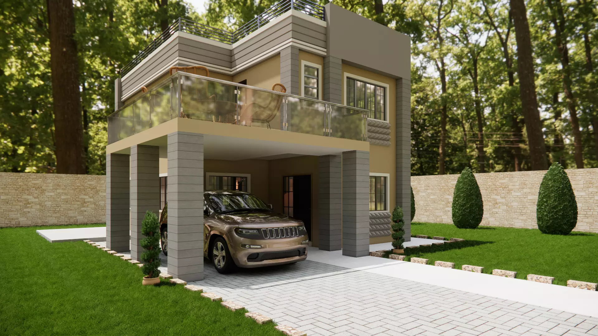 2 story modern house 3D model_0