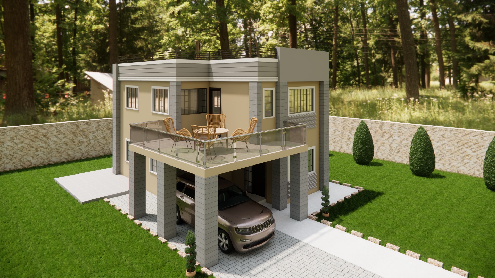 2 story modern house 3D model_2