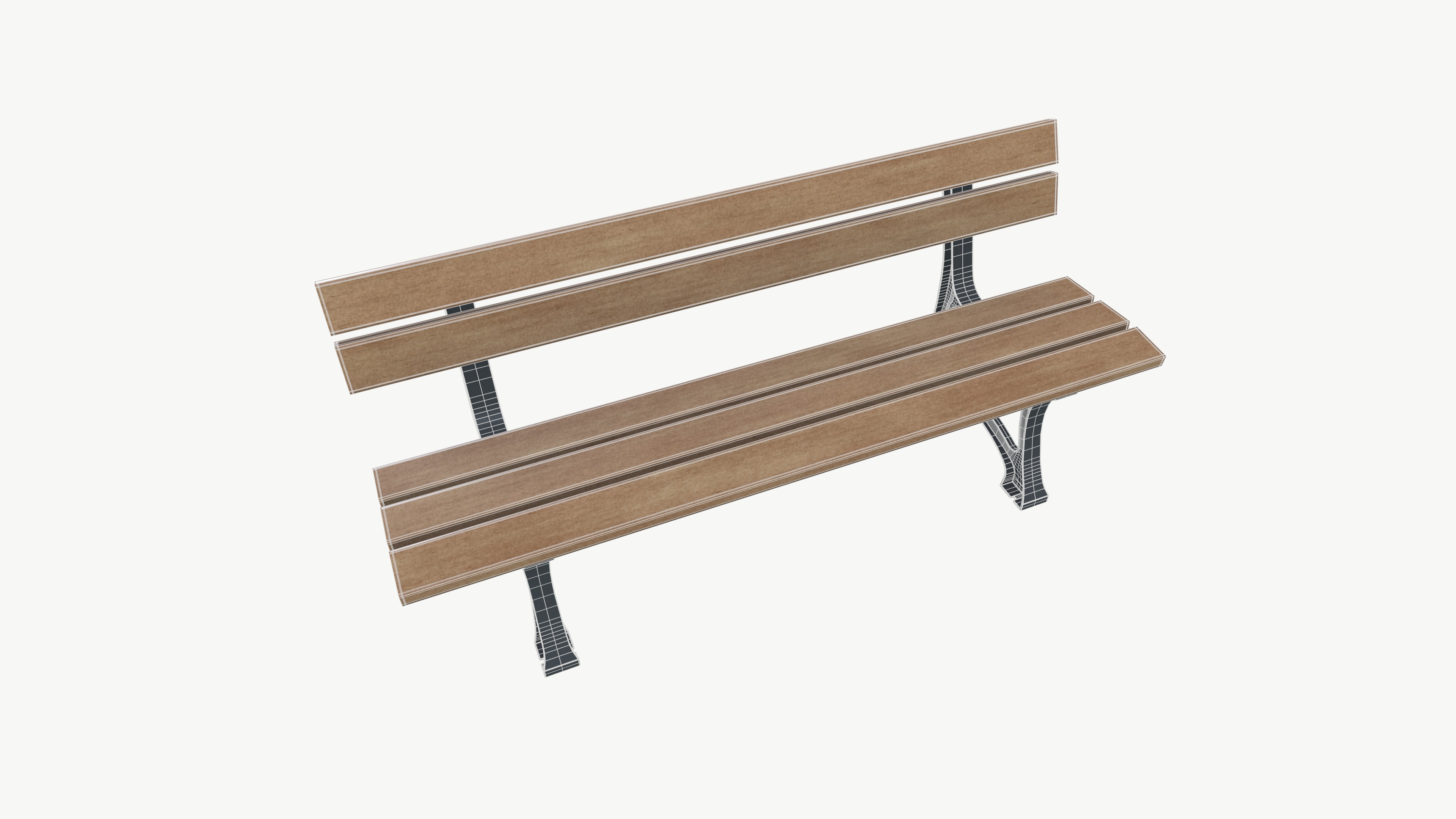 Bench Low-poly 3D model_5