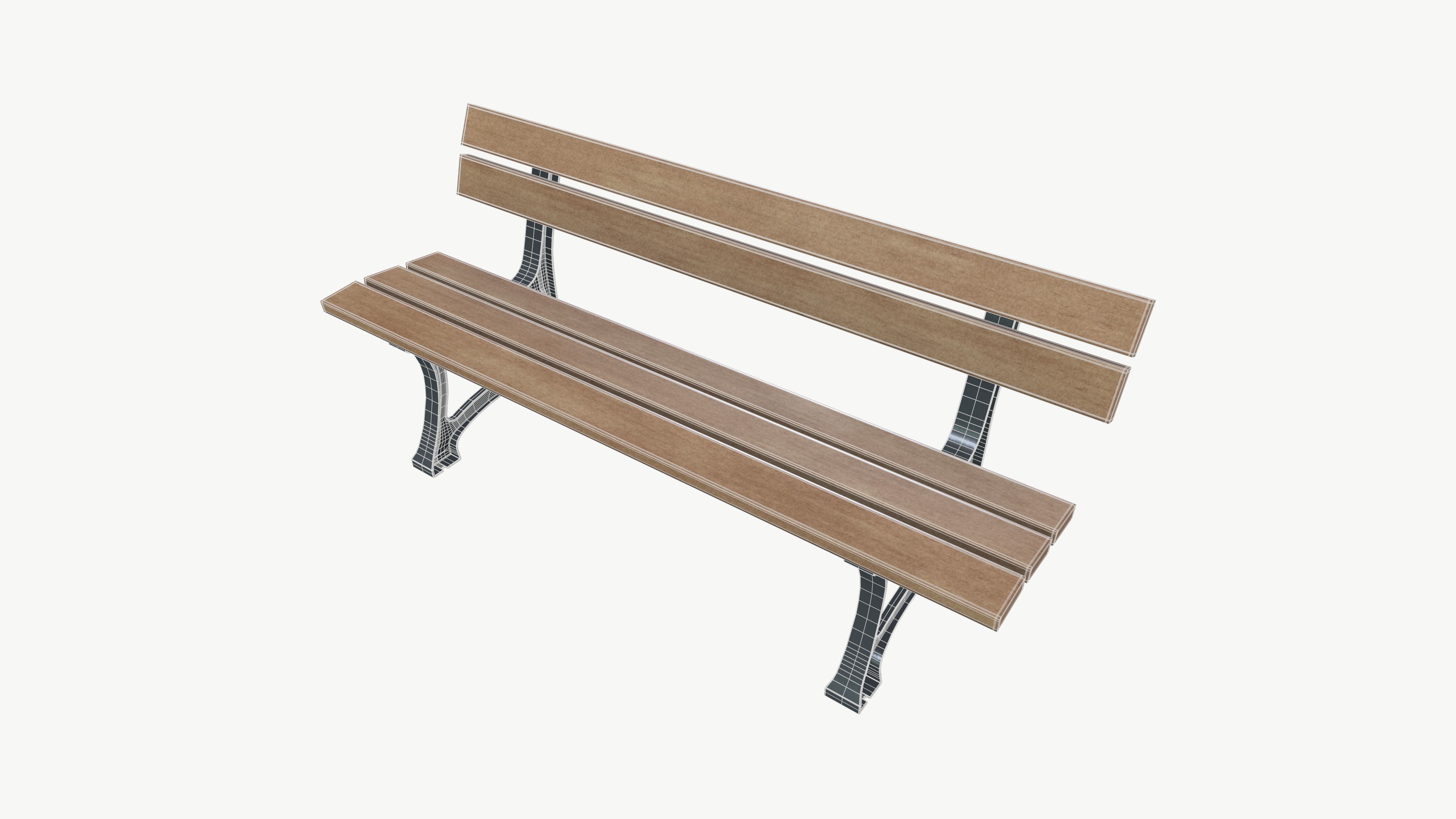 Bench Low-poly 3D model_4