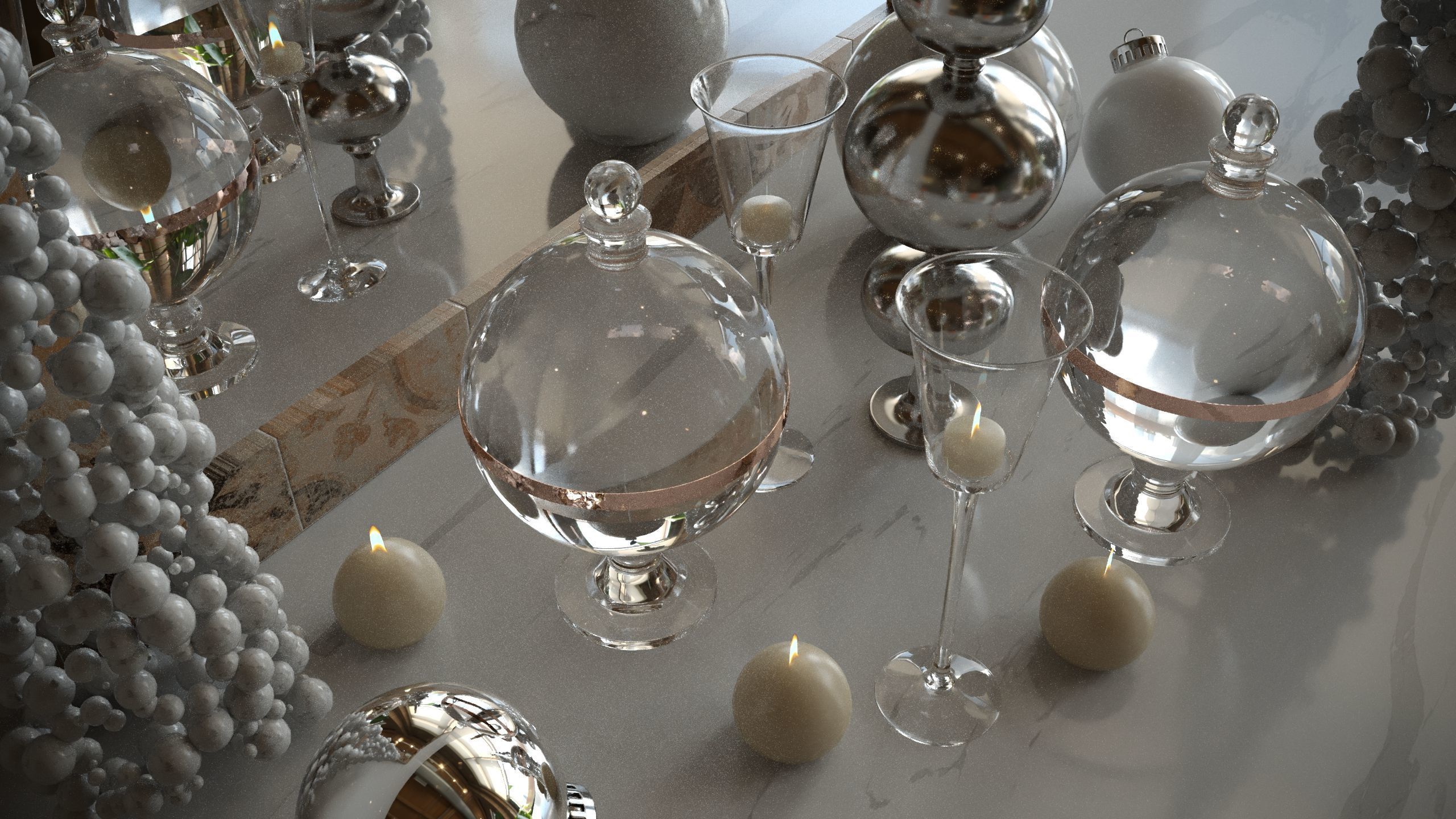 New Year decoration with candles 3D model_4