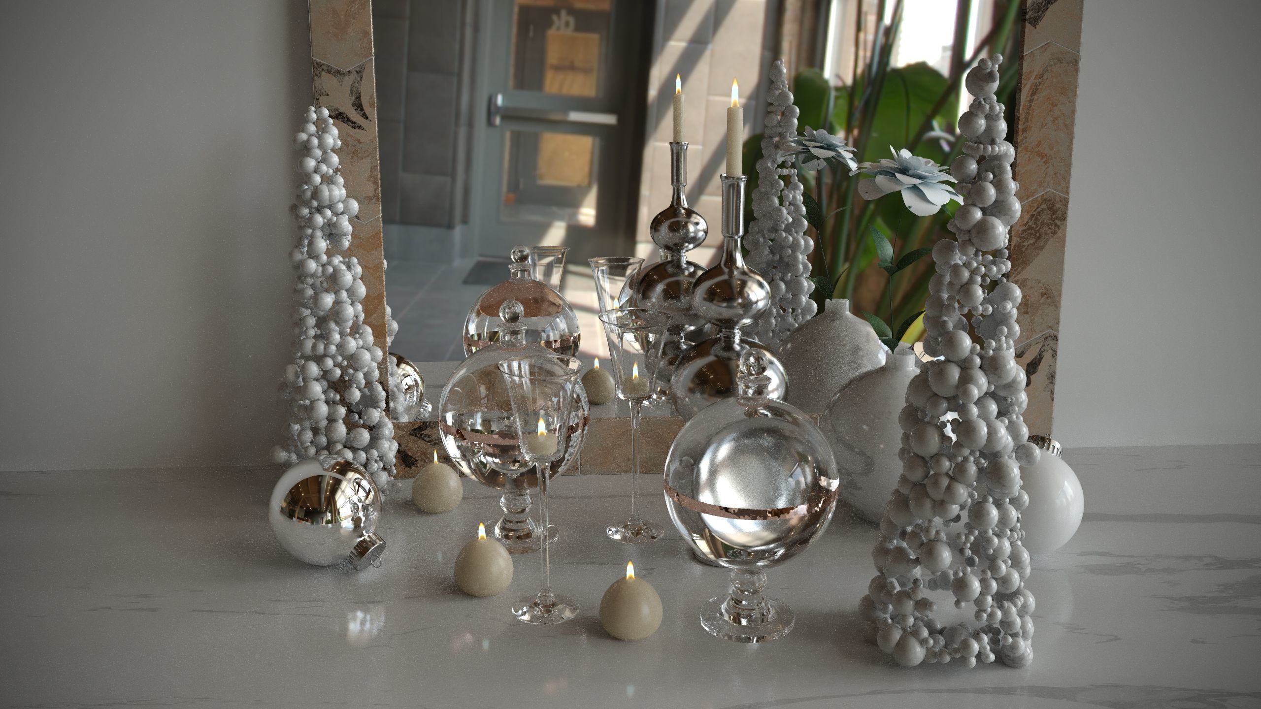 New Year decoration with candles 3D model_1